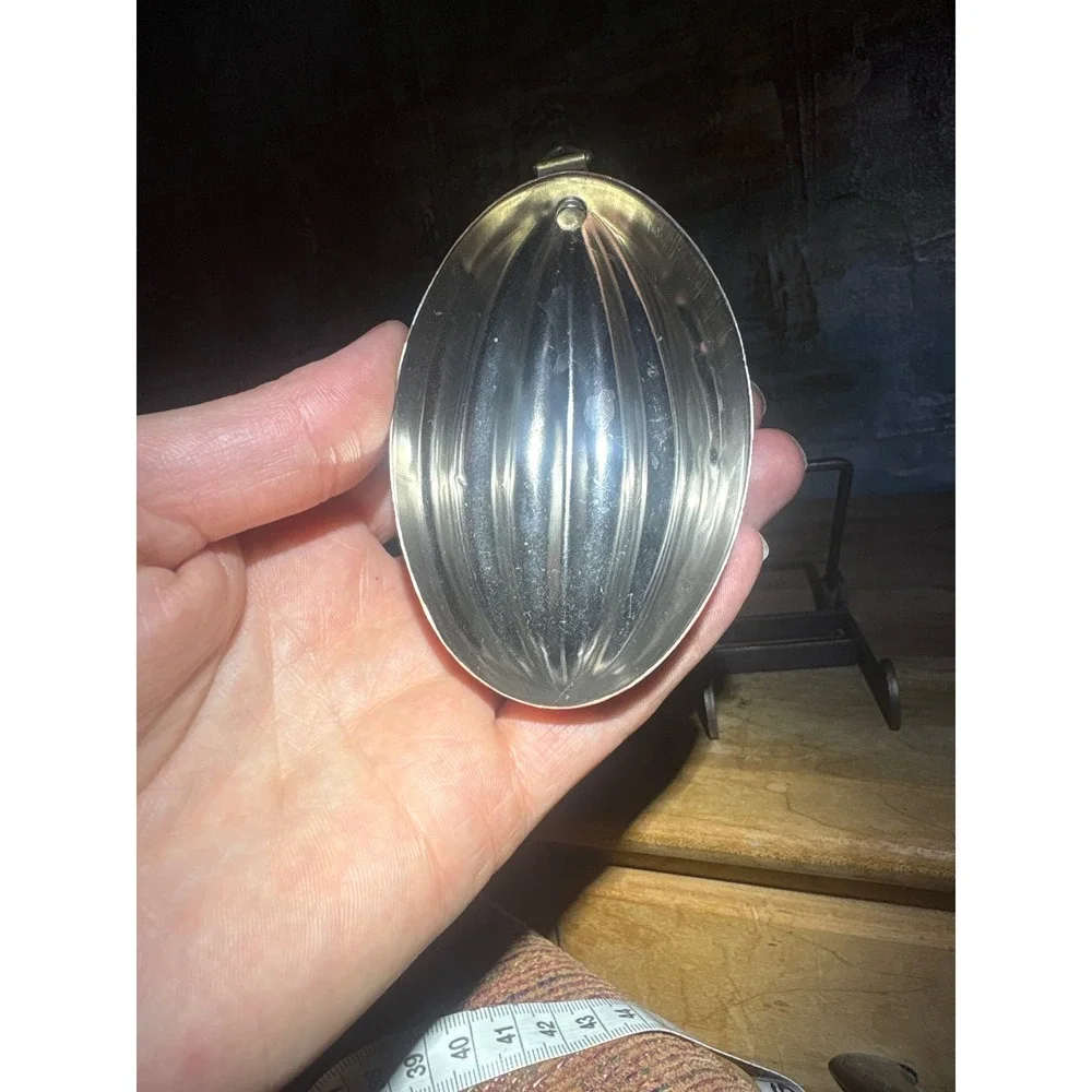 Vintage Copper Washed Tin Jelly Mold Fluted Oval Egg Shape Small Hanging Decor